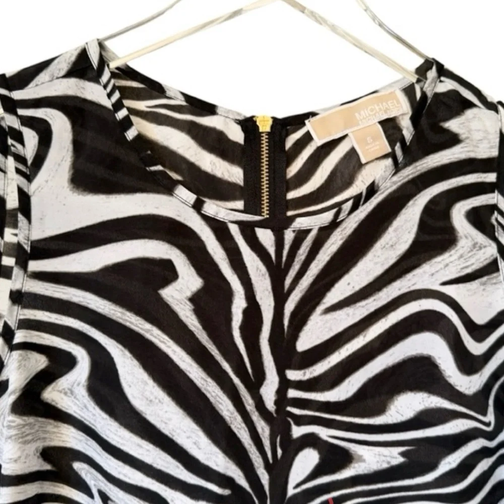 Michael Kors Zebra Print Sleeveless High-Low Blouse Top Size S